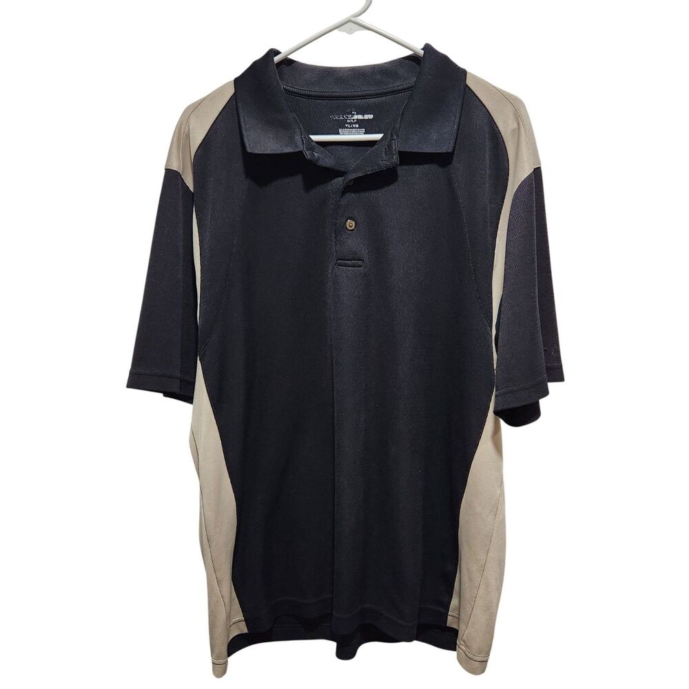 Kenneth Cole Golf Polo Shirt Mens XL Black Tan Colorblock Performance‎